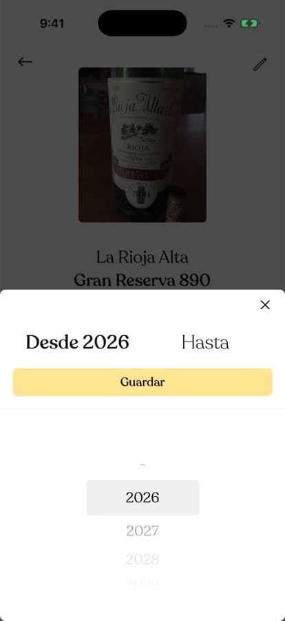 El editor de ventana de consumo con la rueda de años, Desde 2026 seleccionado