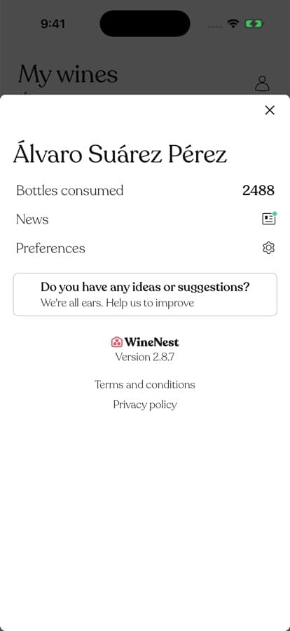 The profile screen showing a bottles-consumed counter of 2,488